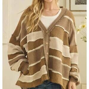 NEW OLI & HALI patchwork v-neck cardigan in brown